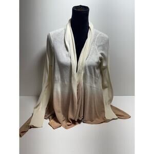 Ann Taylor Loft Knit Linen Blend Open Front Dye Ombré Cascade Cardigan Sweater L